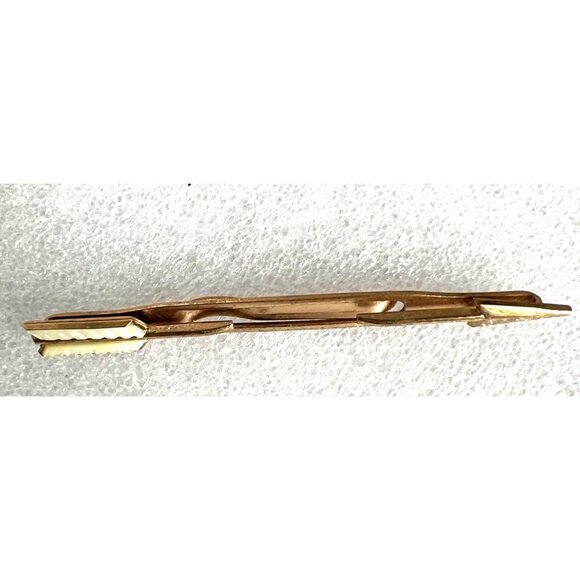 Vintage Swank Arrow Tie Clip Tie Bar Gold Plated Mother Of Pearl Feather Accents - Picture 5 of 6